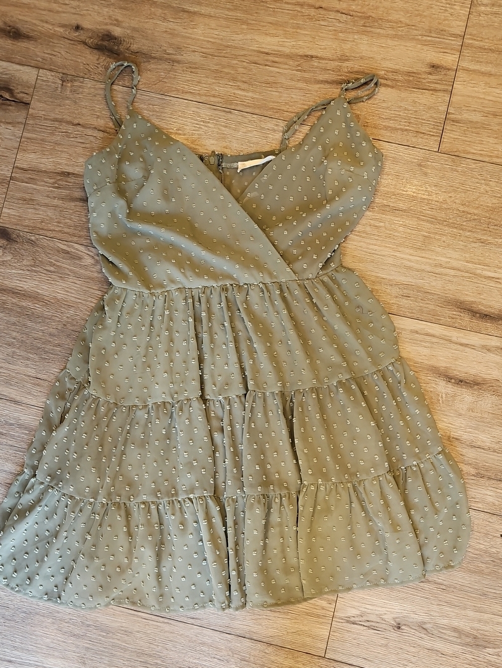 Olive Green Tiered Spaghetti Strap Dress Medium